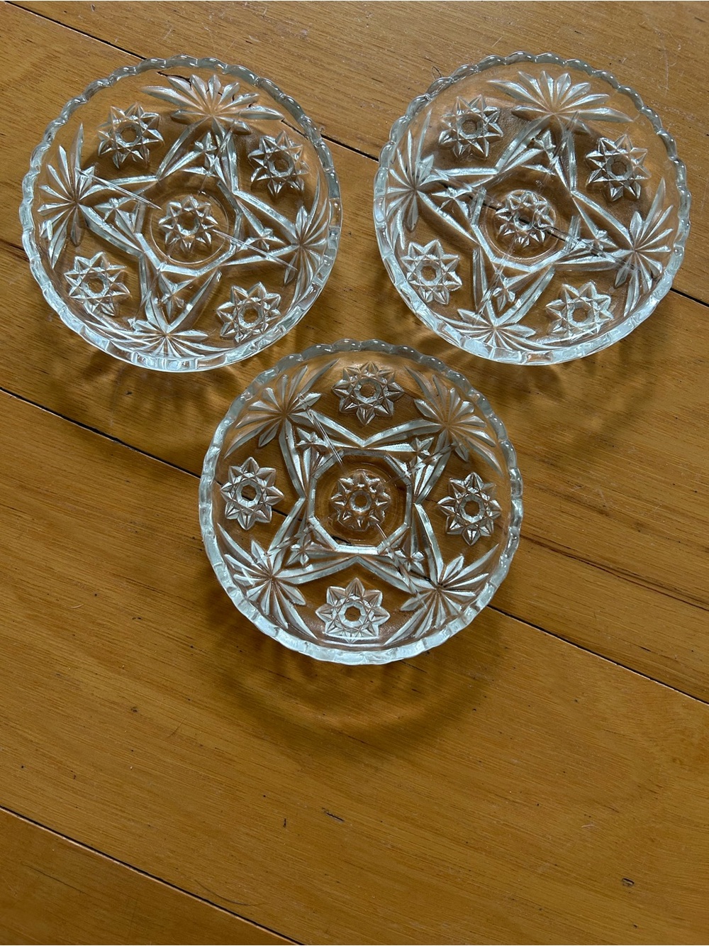 Anchor Hocking Clear Pressed Glass Star Of David Coasters- Set of 3 Vintage